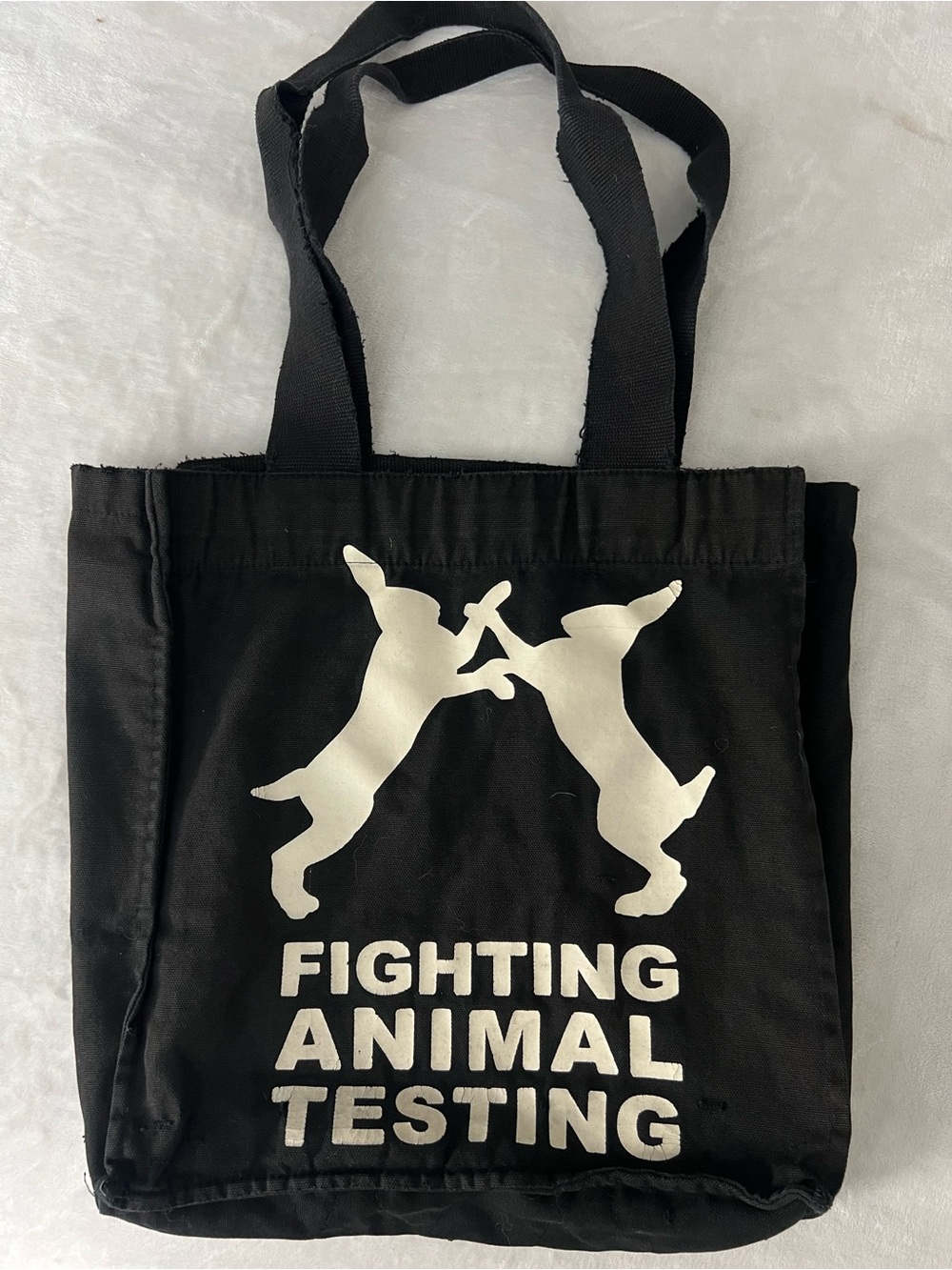 Lush Black Canvas Tote with White Protest Graphic (read description)
